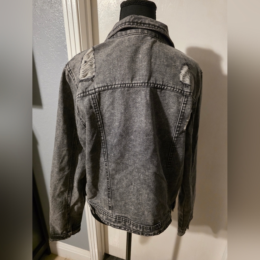 Excuse Gray Distressed Denim Jacket Size XL - Picture 3 of 7